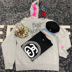 Bape x Stussy Hoodie & Stussy Mesh Shirt & Stussy 5 panel Hats