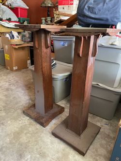 Vintage Quartersawn Oak Pedestal Stands – Matching Pair – Mission Era