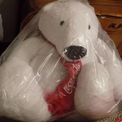 Huge Giant Coca Cola Plush Polar Bear Scarf est.26"w x 12"d x24"h Stuffed Animal