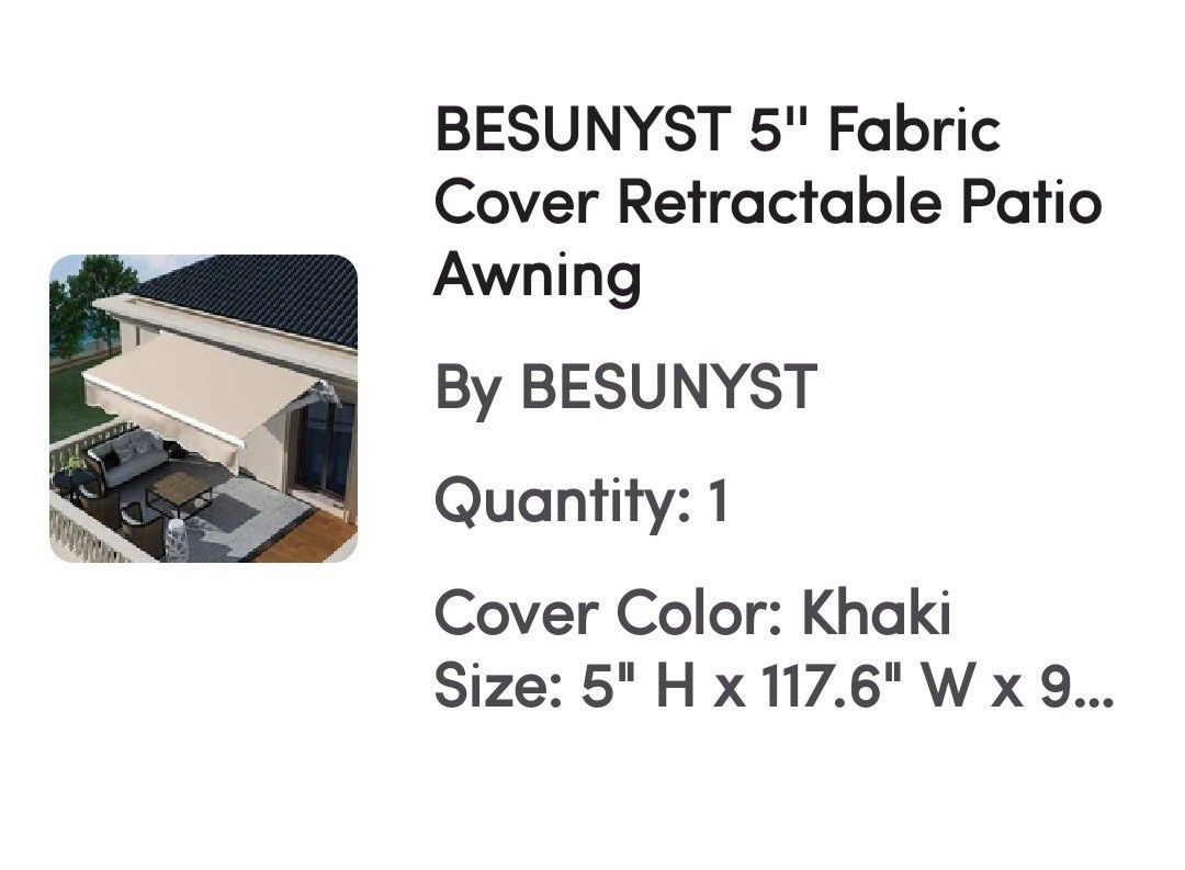 By Besunyst 5" Fabric Cover retractable Awning Cover Color: Khaki Size 5"H× 117.6"Wx