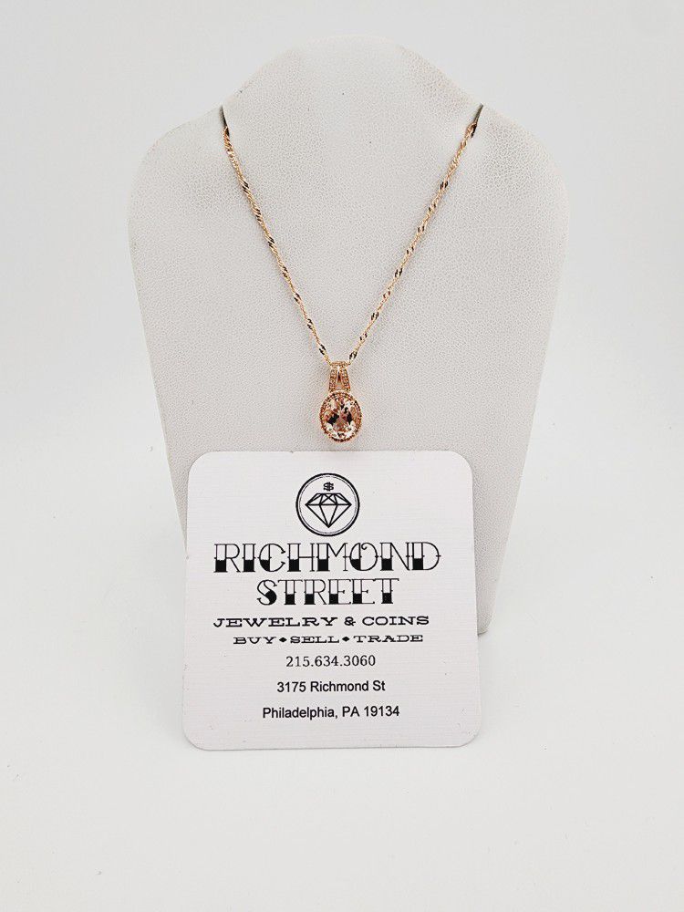 10k rose gold 18" chain and diamond and morganite pendant