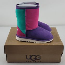 UGG Australia T Classic Patchwork Fur Boots Purple Pink Little Kids Size 11