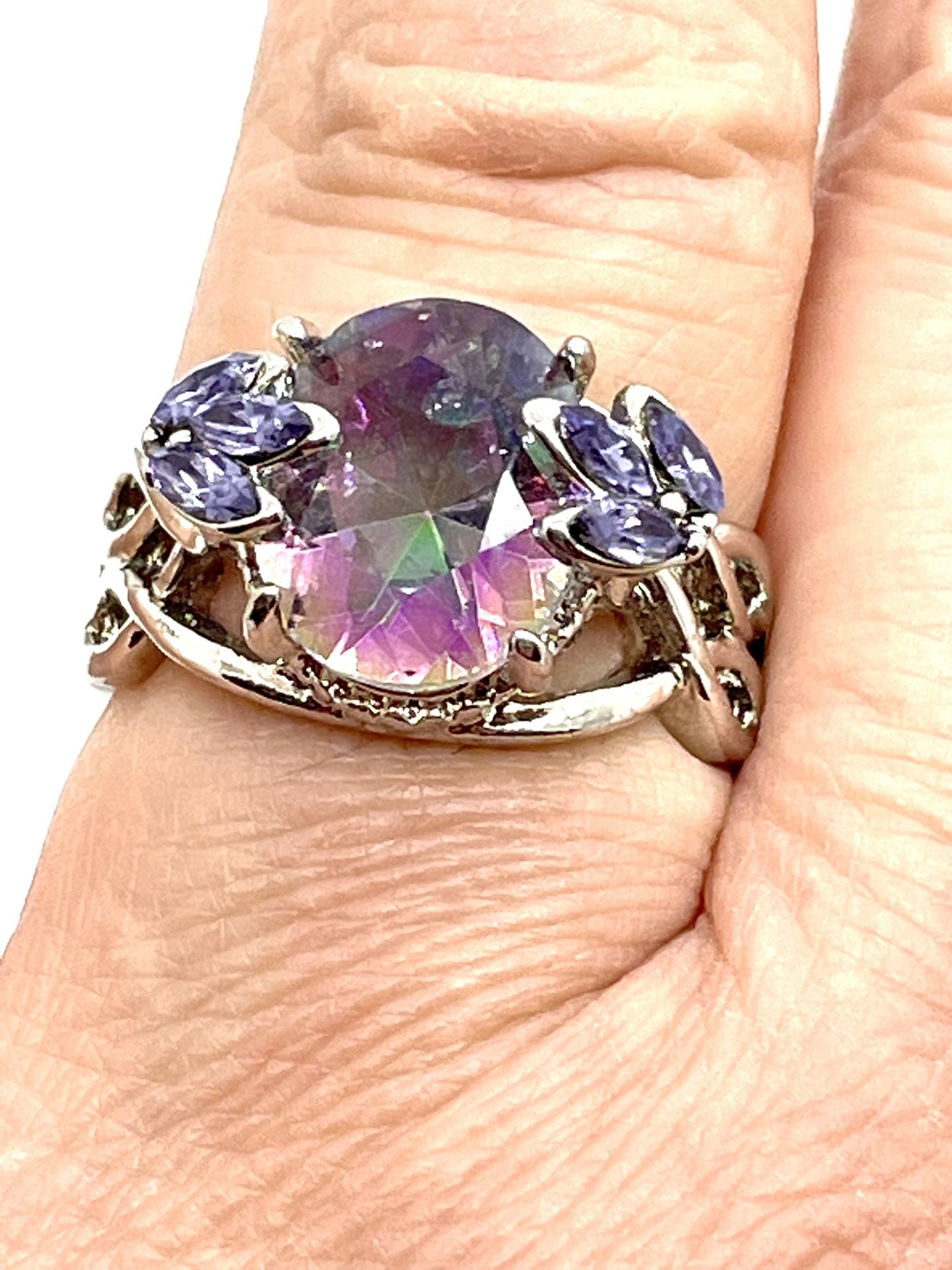 Silver Purple Stone Ring Sz 8
