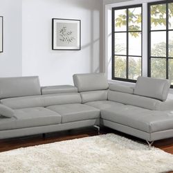 Brand New Grey Leather Modern Style Sectional Sofa