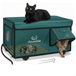 Indestructible Heated Cat House for Outside Cats Winter, 100% Weatherproof, Safe Escape Door, Insulated Outdoor Cat Shelter with Heater for Feral Barn