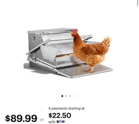 Metal Chicken Coop Food Dispenser for Ducks Geese Chicken Treadle Poultry Feeder Garden - Silver