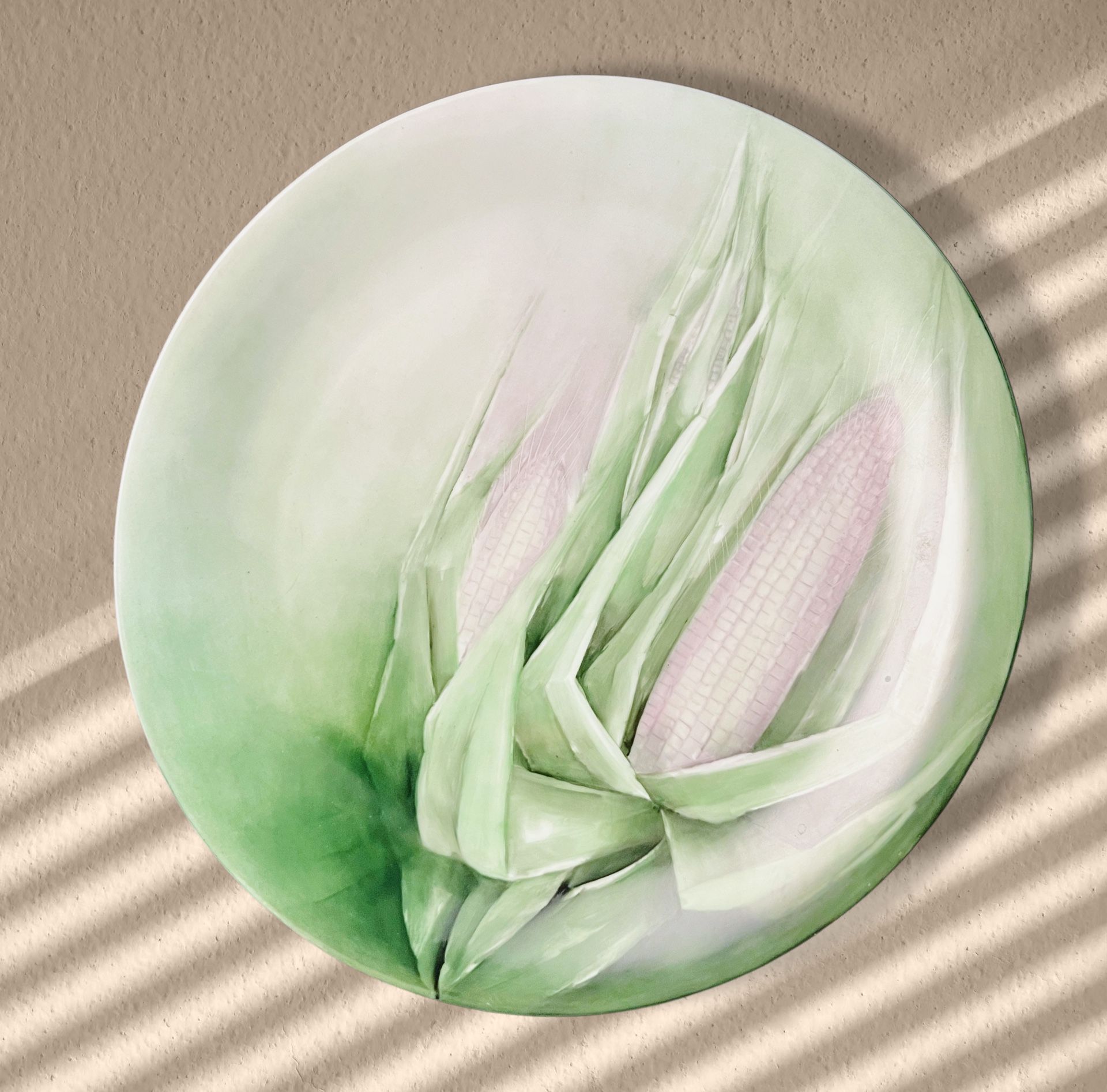 Martin Frères Limoges 1950s Hand-Painted Corn Wall Plate Charger Signed, 14”