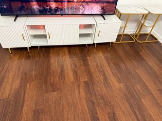White TV Stand with Gold Legs
