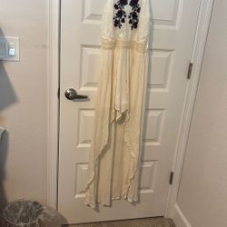 Long White Dress Goes To The Floor Layered