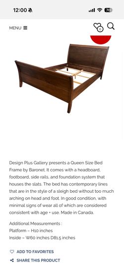 Queen Baronet Solid Maple Sleigh Bed + Leesa foundation
