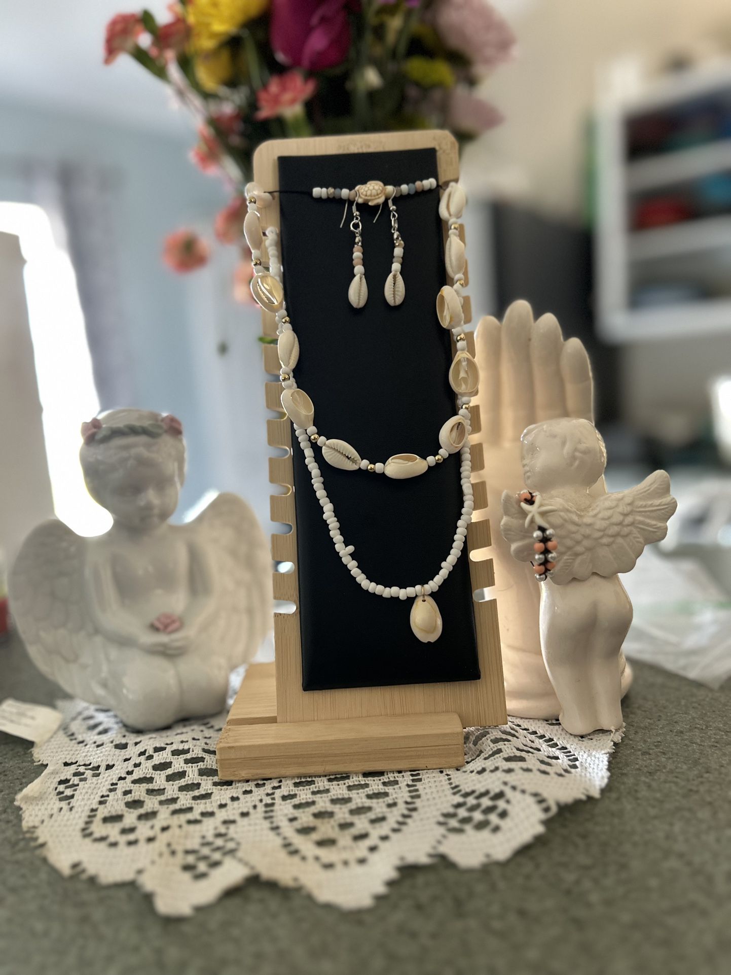 Set of necklace bracelet ring woven earrings