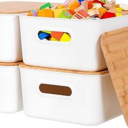 Citylife 4 PCS Storage Bins with Bamboo Lids Plastic Storage Containers for Organizing Stackable Storage Box with Handle, 15 x 10.6 x 5.8 inch $40
