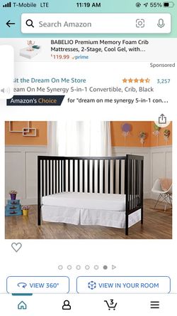 Dream On Me Synergy 5-in-1 Convertible, Crib, Black