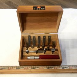 Vintage X-Acto Knife/Tool Set in Dove Tail Wood Box with Hinges