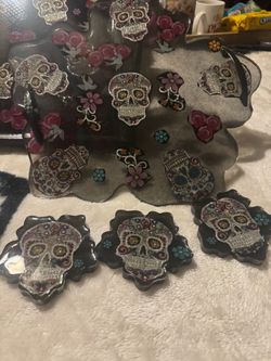 Skeleton serving tray and coasters