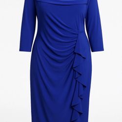 New AMERICAN LIVING 12 royal blue ruched ruffle faux wrap jersey dress