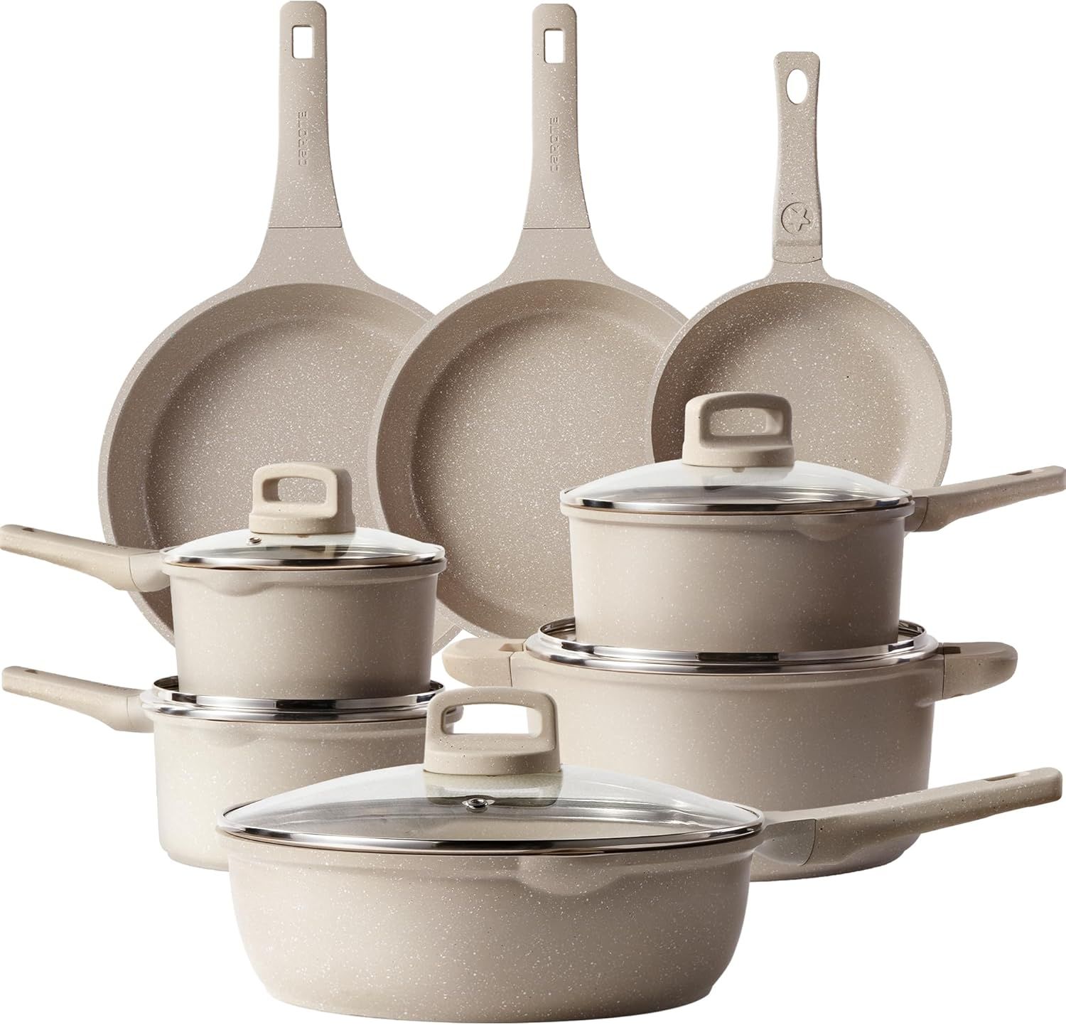 CAROTE 13pcs Pots and Pans Set Non Stick, Taupe Nonstick Cookware Set, Frying pans with lids, Kitchen Essentials Pot and Pan, Induction Cookware