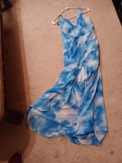Blue Tie-Dye Maxi Dress with Spaghetti Straps