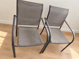 Set of 2 Outdoor Patio Chairs – Gray Mesh & Metal Frame