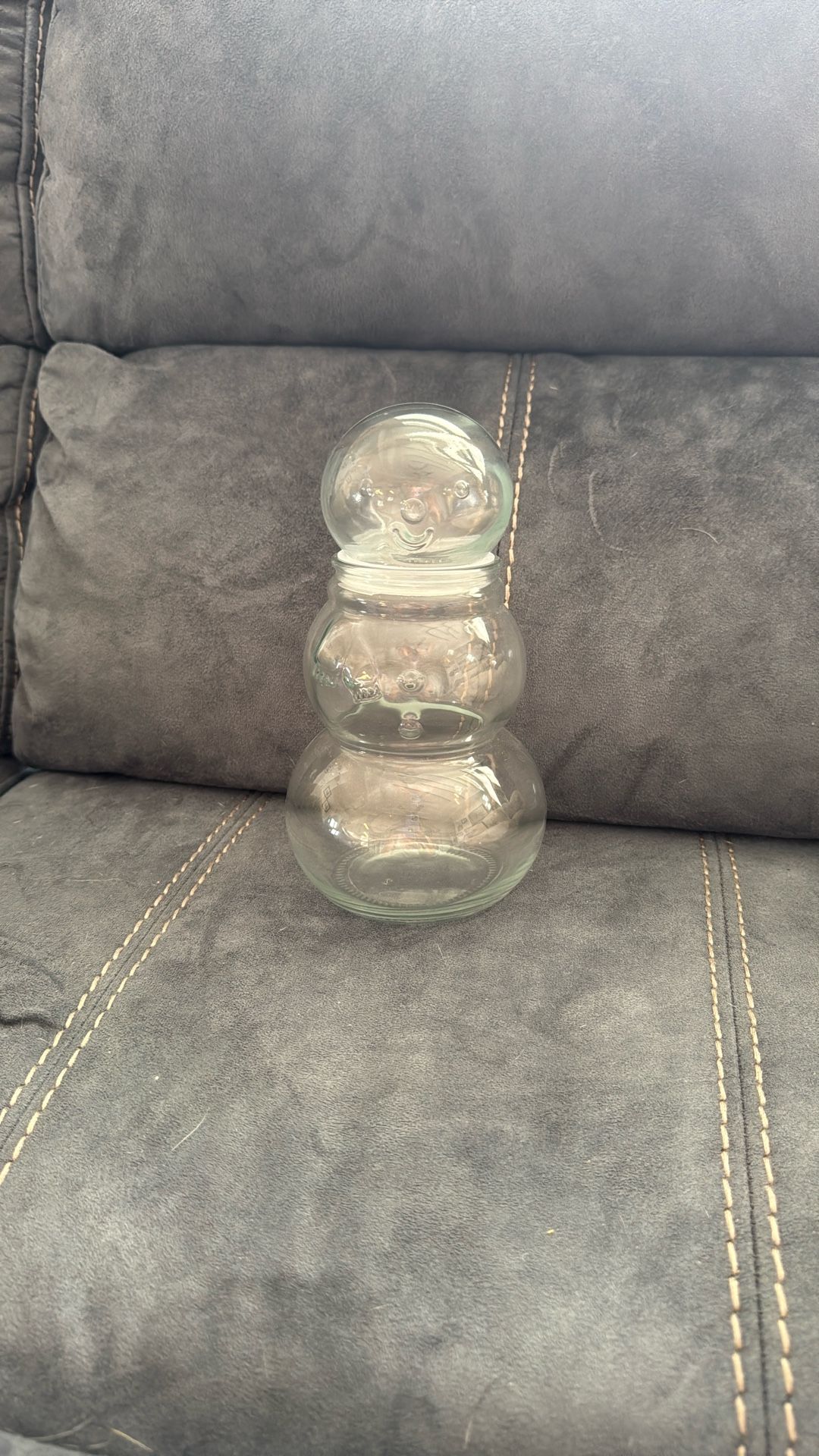 Clear Glass Snowman Christmas Holiday Canister Container Jar