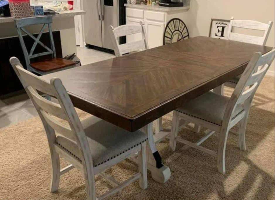 Valebeck Beige/White Rectangular Dining Set