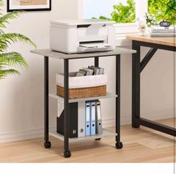 3-Tier Rolling Printer Cart with Locking Wheels - Oak Finish - Brand New