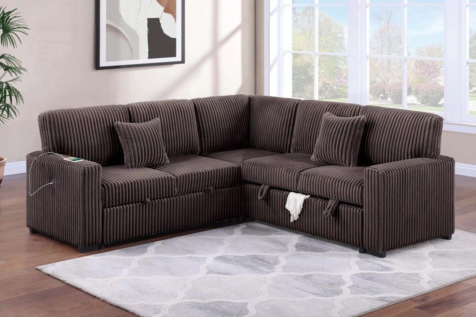 3-Piece Convertible Sectional
Reversible Storage Sofa + Reversible Sofa with Pull-Out Bed + USB Port