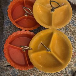 4 Vintage Pottery Divided Dish Server In 3 Areas