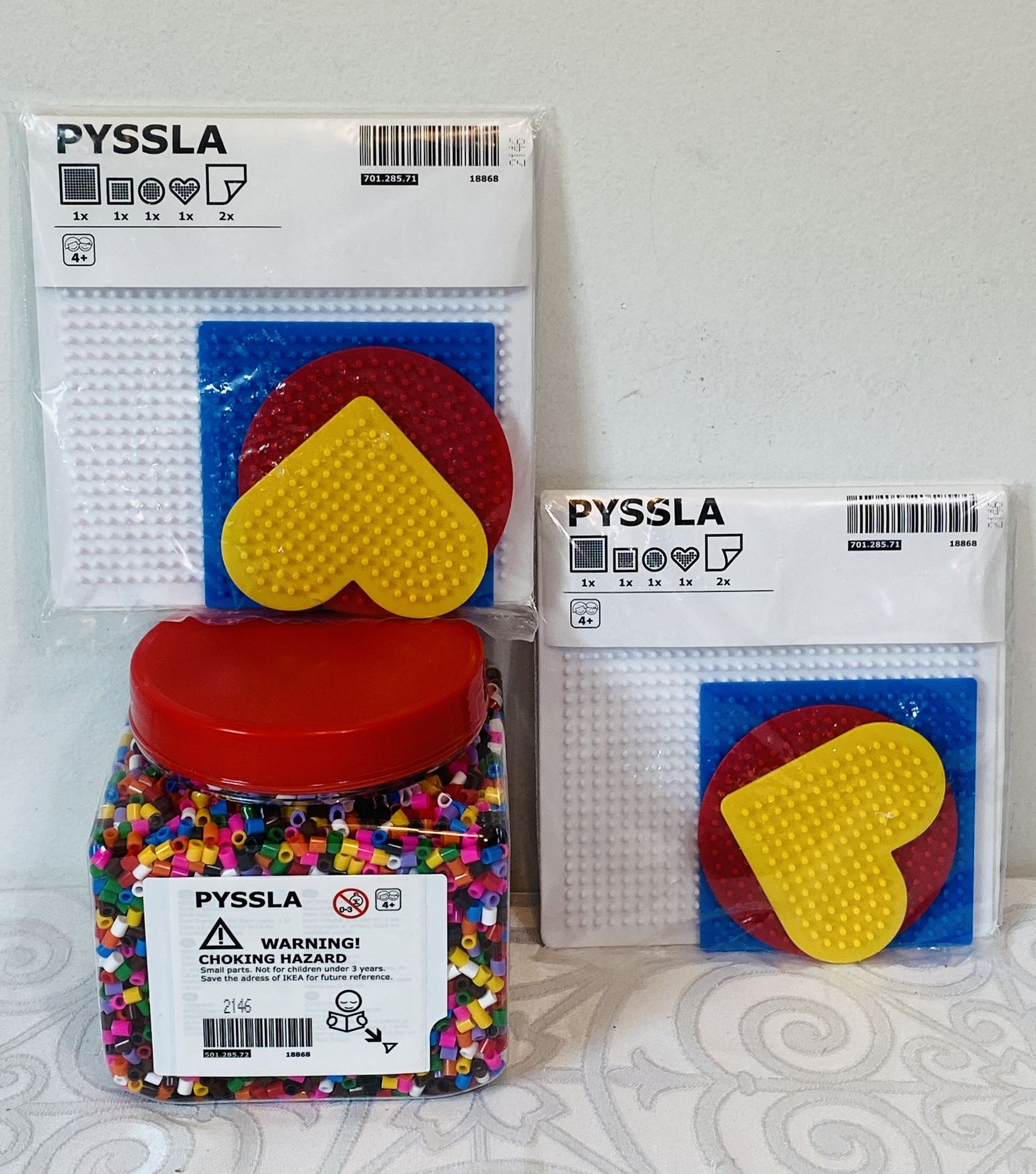 NEW iKea PYSSLA Perler Fuse Beads 1.3 Lbs Mixed Colors + 2 Sets Pegboards