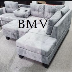 New Sectional with Storage Ottoman - AVAILABLE IN BLACK, GREY, AND CHOCOLATE BROWN