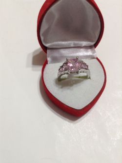 Emerald cut pink topaz 925 sterling silver ring