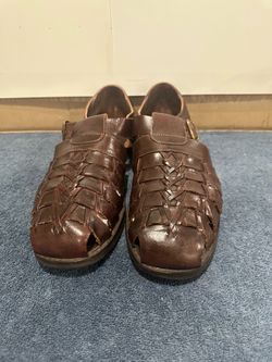 Vintage  Giorgio Brutini  Leather  woven   Fisherman Sandals  brown, w  Buckled    Ankle  strap  Size  12