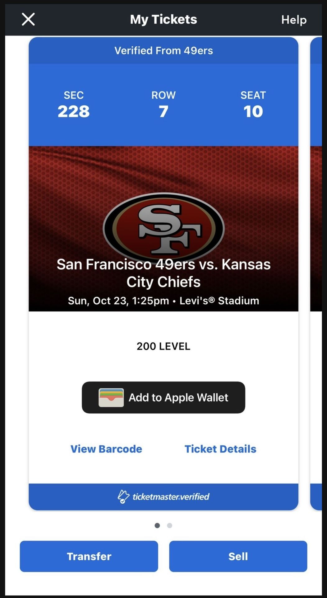 2 TICKETS for SF 49ers vs KC Chiefs