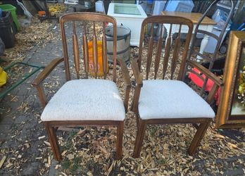 Pair of Keller Mid-Century Modern Solid Wood Armchairs Side Dining Chairs