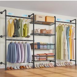 Expandable Heavy Duty Clothes Rack Wall Mounted Clothing Rack for Hanging Clothes