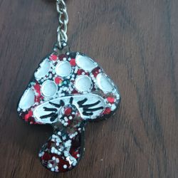 Handmade Red White Silver Glitter Resin Mushroom Keychain
