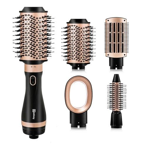 Hair Dryer Brush, 4 in 1 Blow Brush with Ceramic Coating, One Step Hot Air for Dryer, Styler, Volumizer, Curler, 3 Temperature Settings, Detachable D