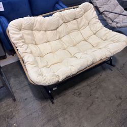 New Assembled Oversized PE Wicker Double Outdoor Rocking Chair 2-Person 700 Ibs. Beige