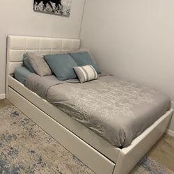 New White Full Bed With Twin Trundle Bed 