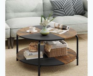 Round Industrial Coffee Table with Storage Shelf