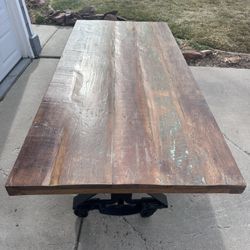 Industrial Crank Table with Reclaimed Wood Top