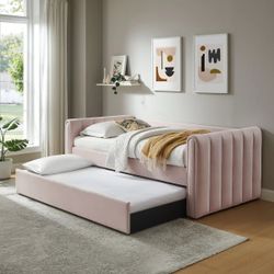 Channel Tufted Performance Velvet Twin Daybed With Trundle in Pink (M) $399 DELIVER AVAILABLE