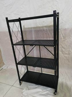 Foldable 4-Tier Storage Shelf with Wheels - 50in Tall Metal Rack Black
