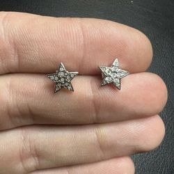  Vintage Sterling Silver Diamond Star Stud Earrings