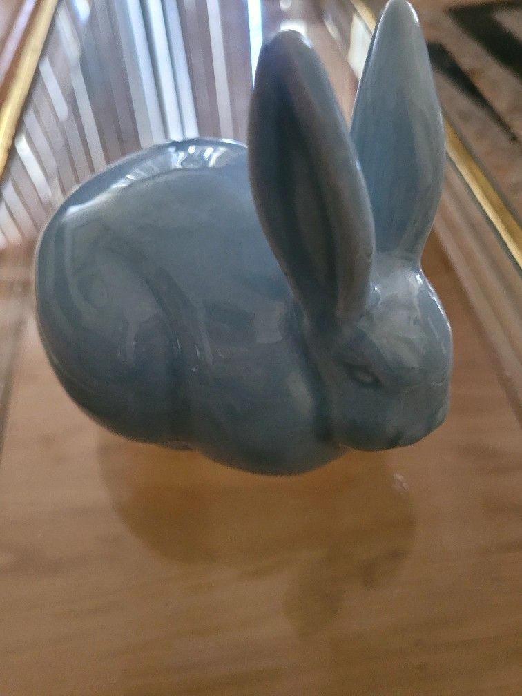 Vintage Blue Ceramic Easter Bunny Cotton Ball Dispenser