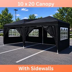 Black 10 x 20 FT Pop-Up Tent with Sidewalls