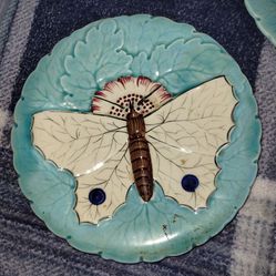 Antique  Majolica Butterfly plates