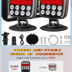 Wireless Trailer Lights, Adjustable Magnetic LED Trailer Lights with Reflectors, Rechargeable Tow Tail Light Kit for Trucks, Boats, RVs, Campers, IP67