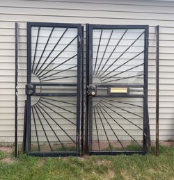 2 Black Steel Security Doors With Frames & Glass (Both For $200)