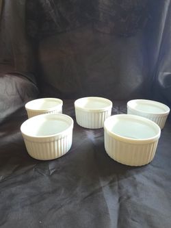 BIA Cordon Bleu White Ribbed Ceramic Ramekins Set of 5 Oven Microwave Safe